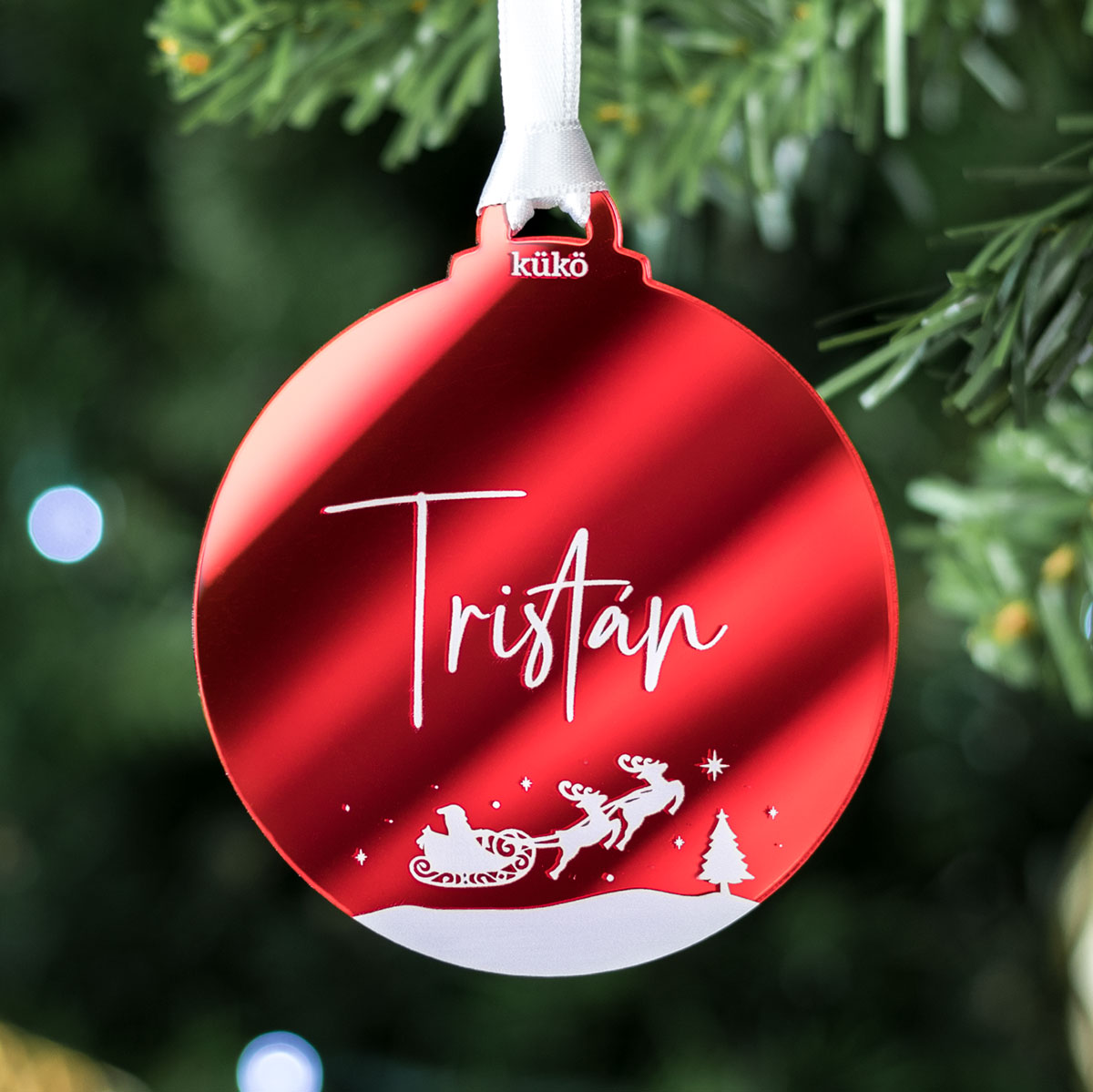 Adorno de Navidad personalizado para colgar (color rojo) Adorno de Navidad en forma de bola para colgar personalizado con nombre (color rojo)