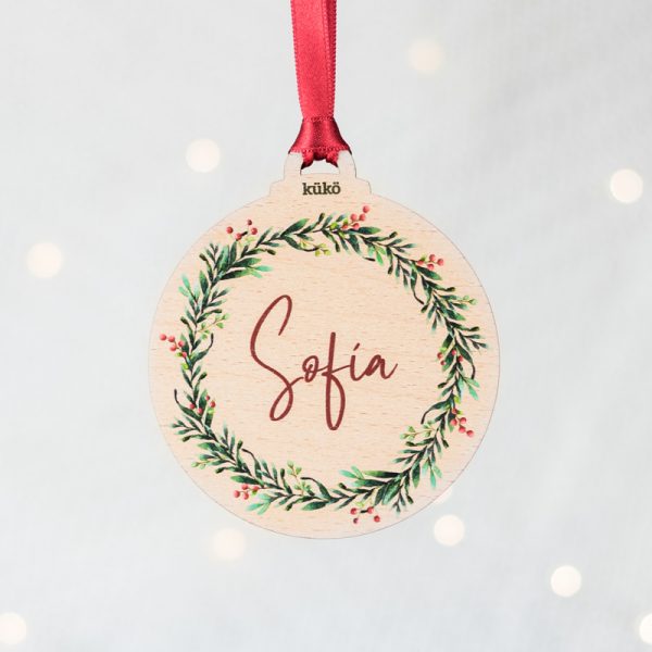 Bola de Navidad de madera para colgar, personalizada con nombre.