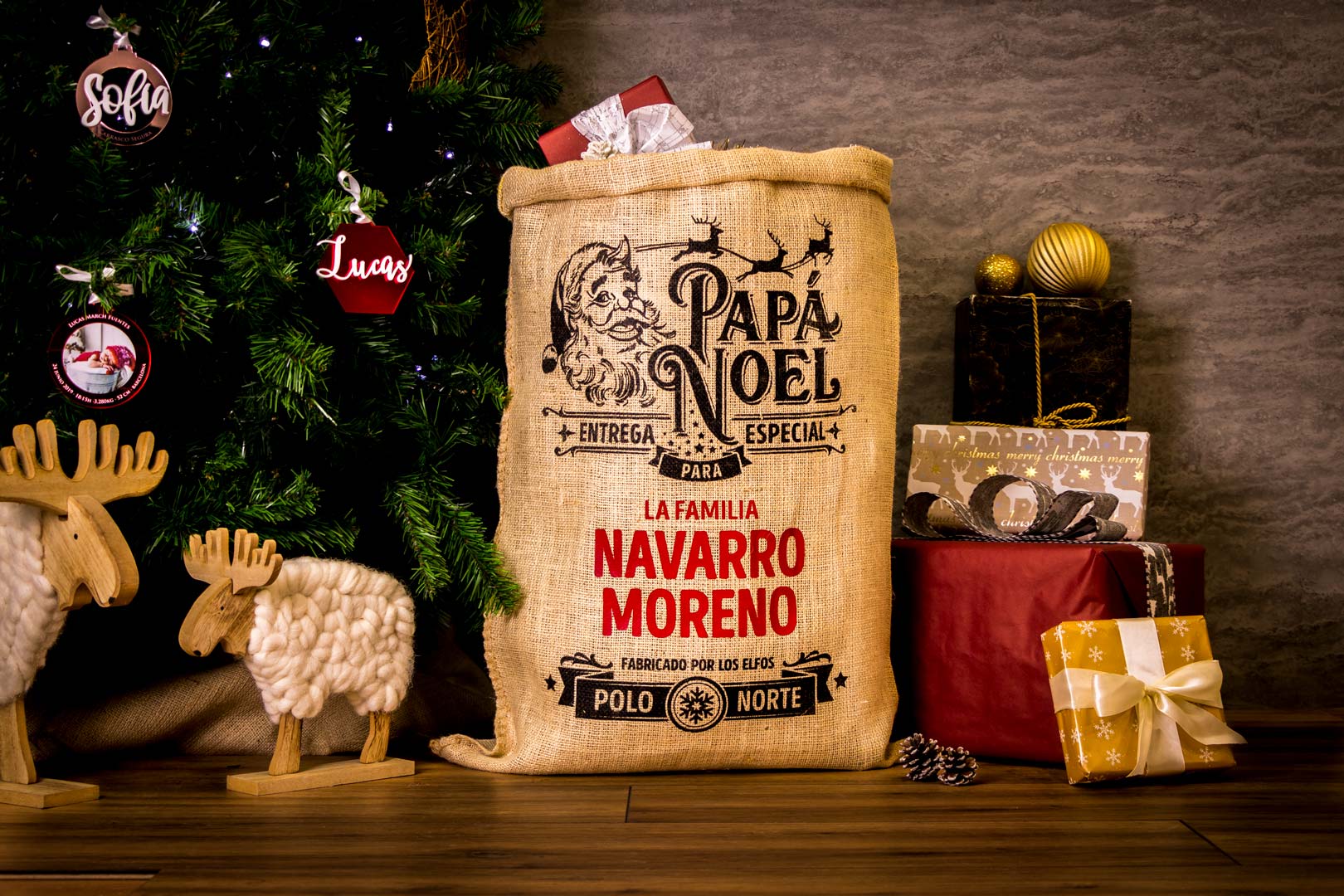 Kuko Studio - Saco papá Noel personalizable (10) Saco de papá Noel de alta calidad y acabados reforzados personalizable con nombre.