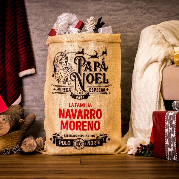 Saco de papá Noel de alta calidad y acabados reforzados personalizable con nombre.