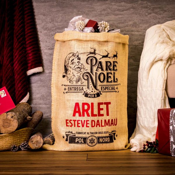 Saco de papá Noel de alta calidad y acabados reforzados personalizable con nombre.